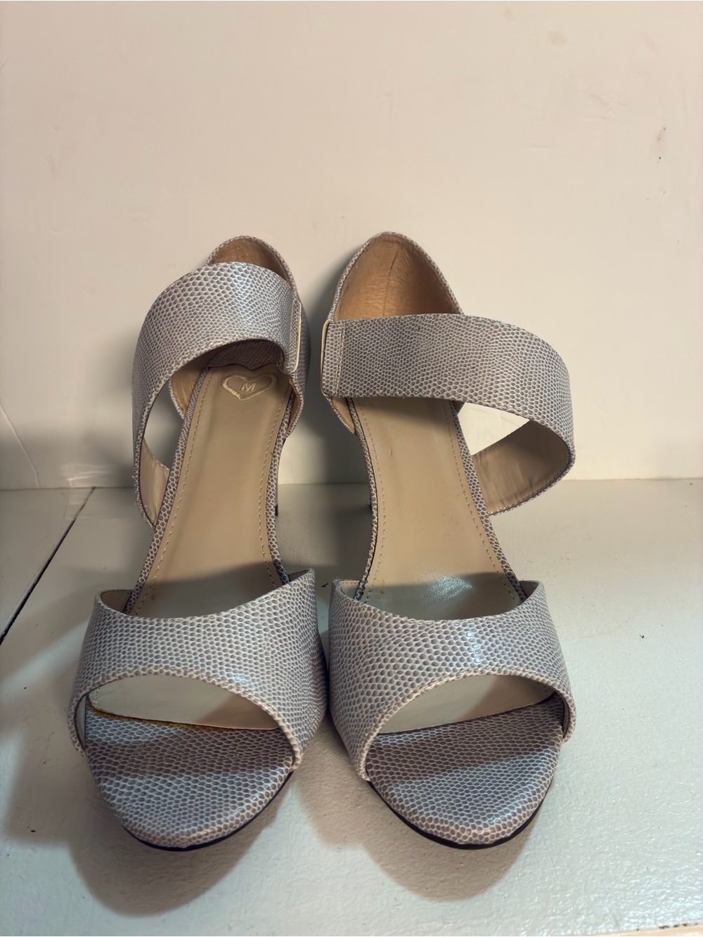 Shoe Dept Jackie Women’s Size 13W Gray Faux Snakeskin Open-Toe Heels